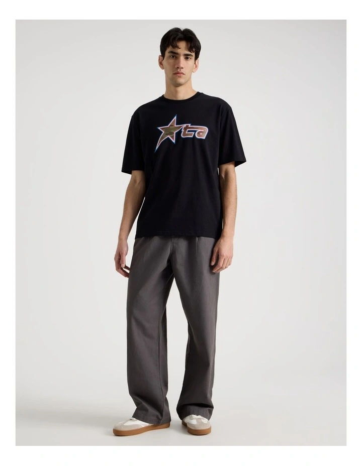 Retro Sport Print Short Sleeve Tee in Black image 2