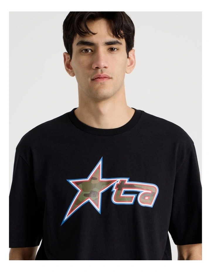 Retro Sport Print Short Sleeve Tee in Black image 3