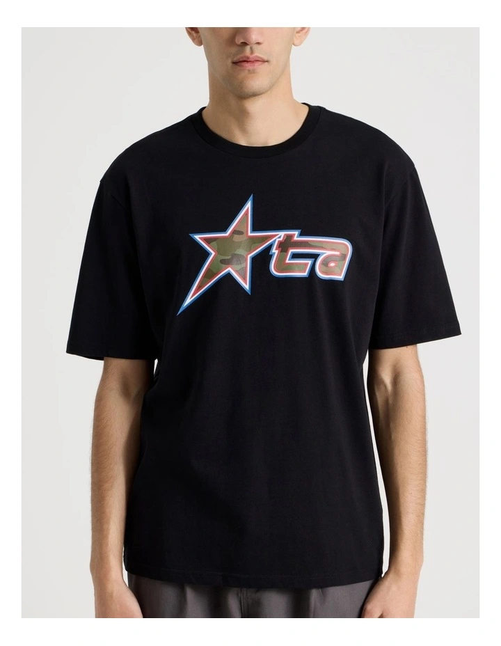 Retro Sport Print Short Sleeve Tee in Black image 6