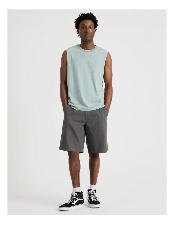 Acid Wash Muscle Tank in Teal Barbed Print image 3