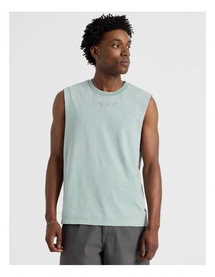 Acid Wash Muscle Tank in Teal Barbed Print image 4
