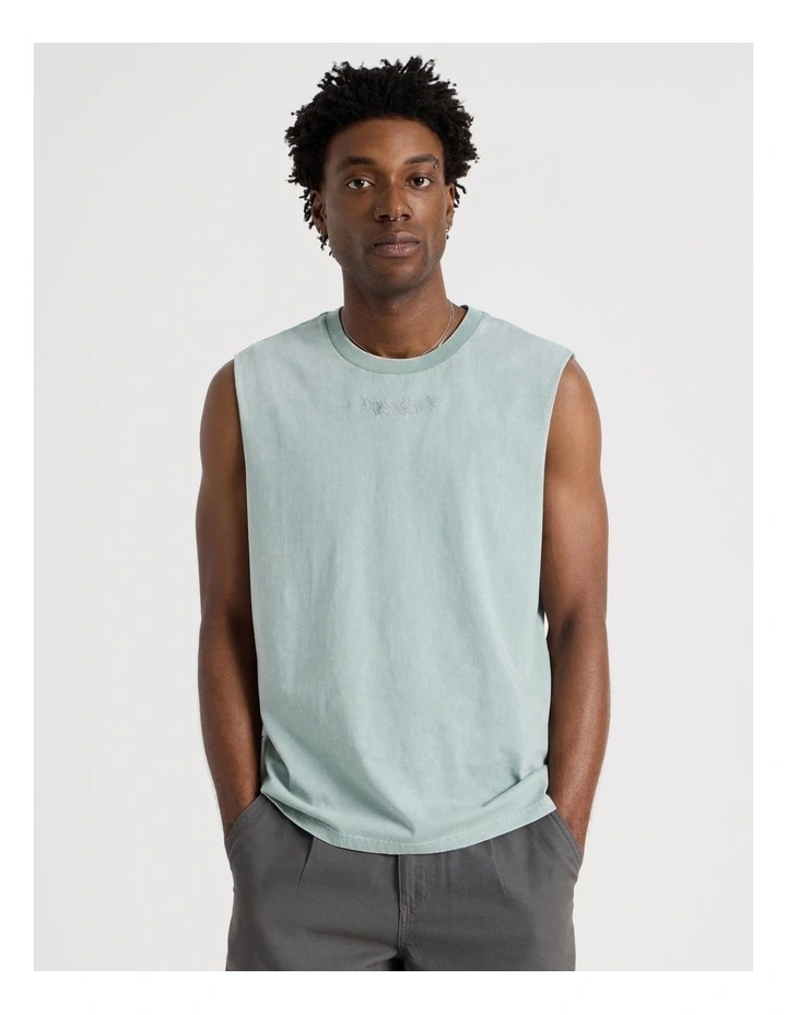 Acid Wash Muscle Tank in Teal Barbed Print image 5