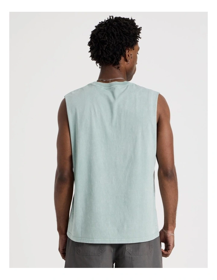 Acid Wash Muscle Tank in Teal Barbed Print image 6