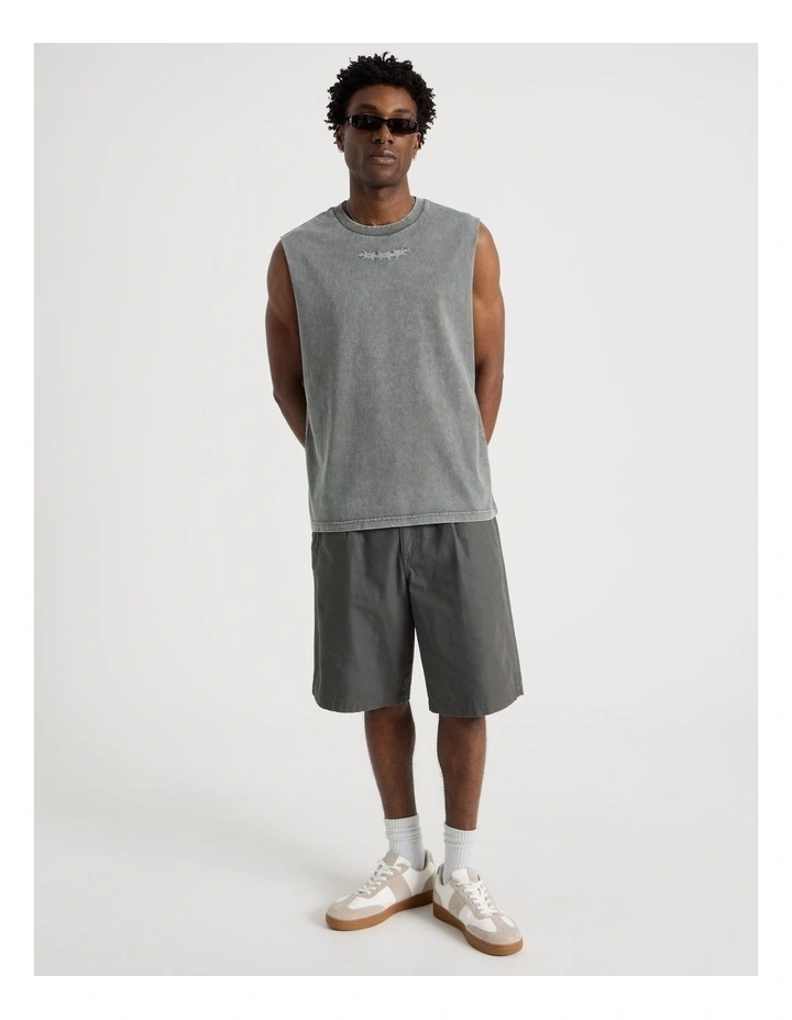 Acid Wash Muscle Tank in Petrol Barbed Print image 2