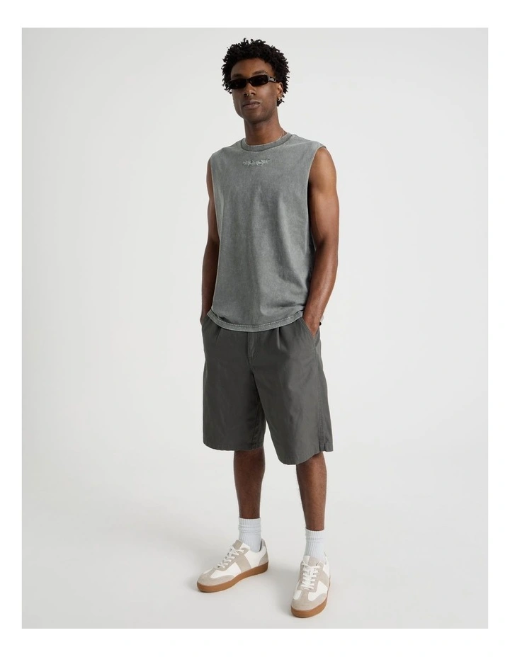 Acid Wash Muscle Tank in Petrol Barbed Print image 5