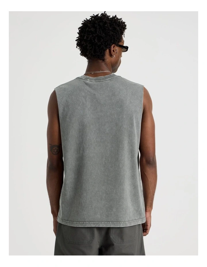 Acid Wash Muscle Tank in Petrol Barbed Print image 6