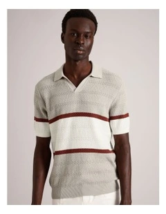 Alex Engineered Stripe Knit Polo in Rust