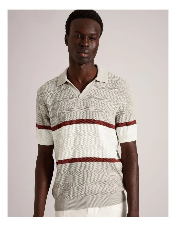 Alex Engineered Stripe Knit Polo in Rust image 1