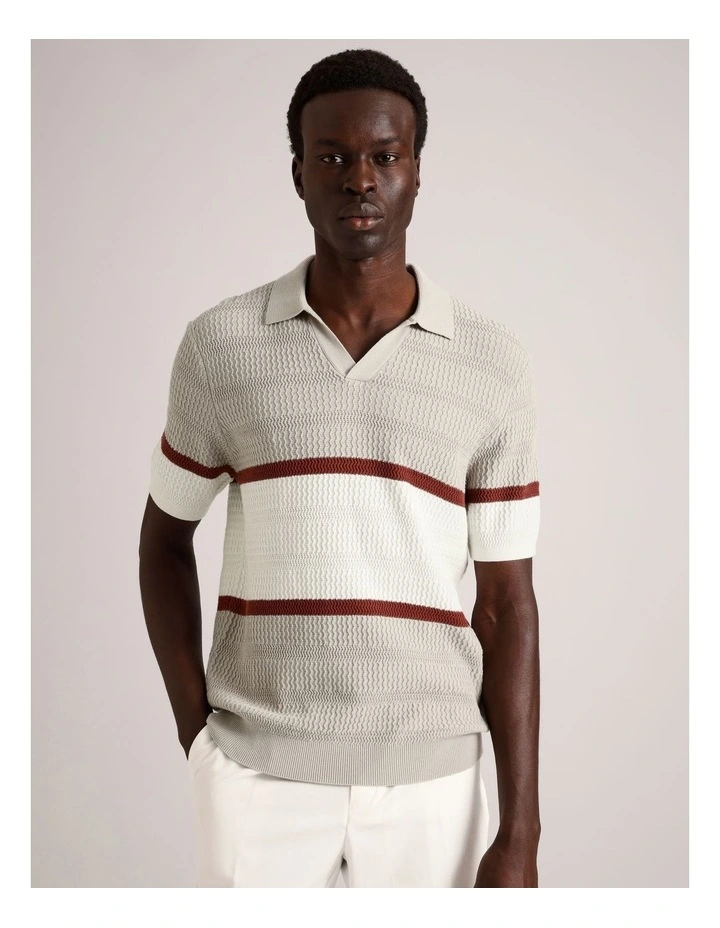 Alex Engineered Stripe Knit Polo in Rust image 3