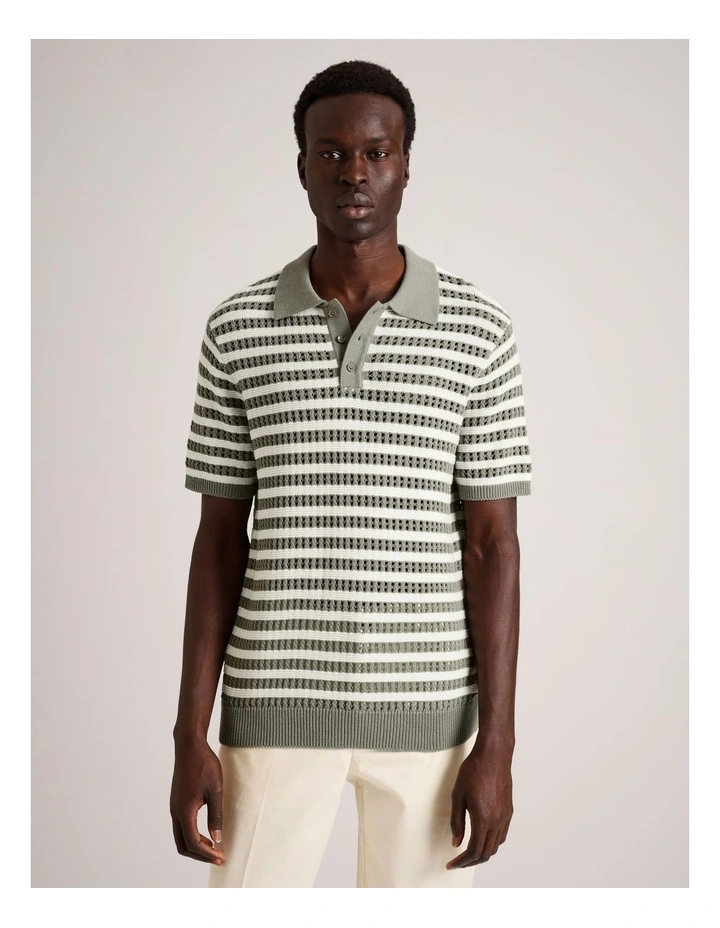 Edwin Textured Knit Polo in Sage image 2