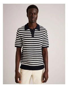 Edwin Textured Knit Polo in Navy