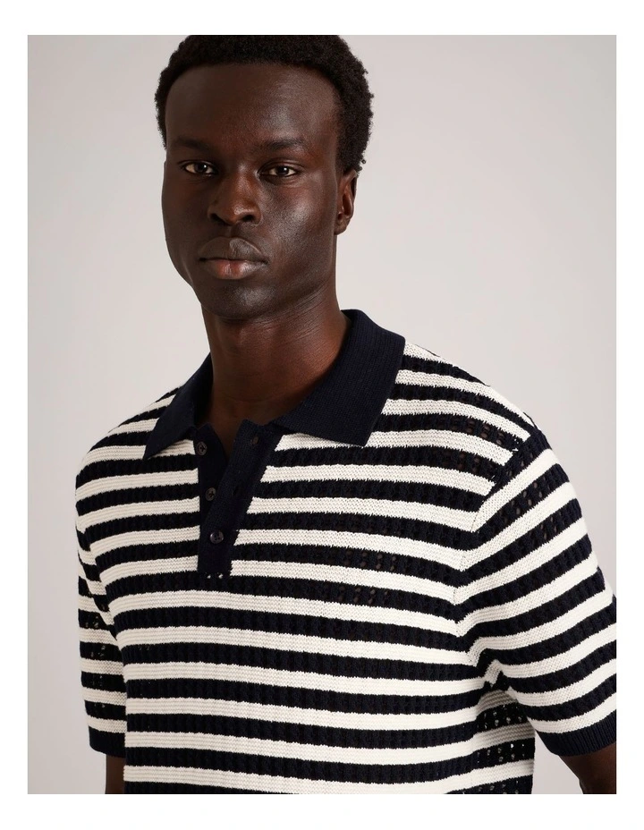 Edwin Textured Knit Polo in Navy image 3