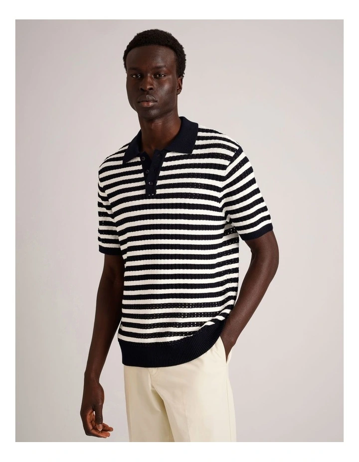 Edwin Textured Knit Polo in Navy image 5