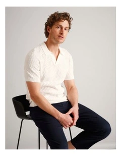 Callum Textured Knit Polo in White