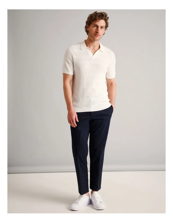 Callum Textured Knit Polo in White image 3