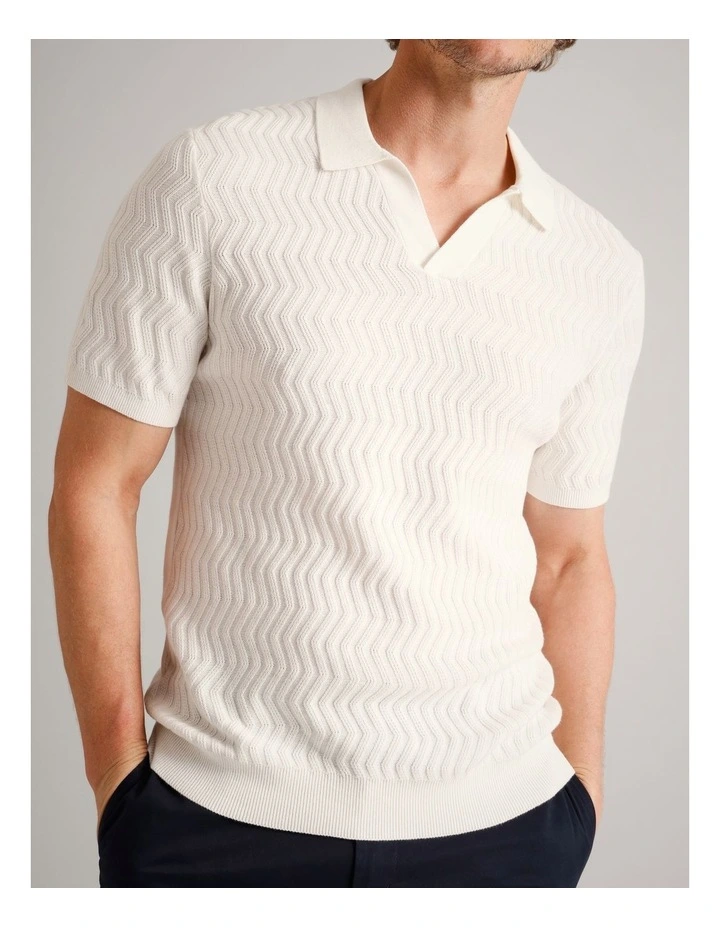 Callum Textured Knit Polo in White image 5