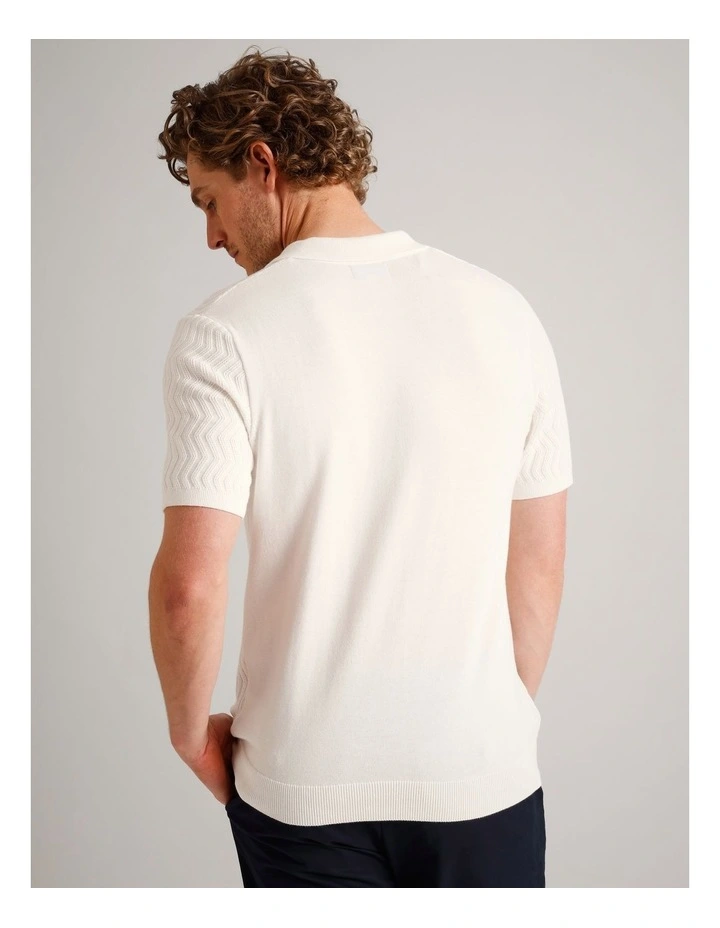 Callum Textured Knit Polo in White image 6