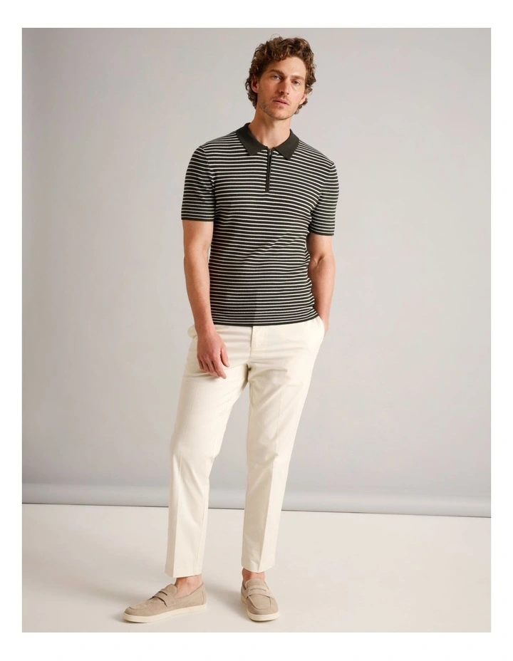 Nathan Textured Knit Stripe Polo in Khaki image 3