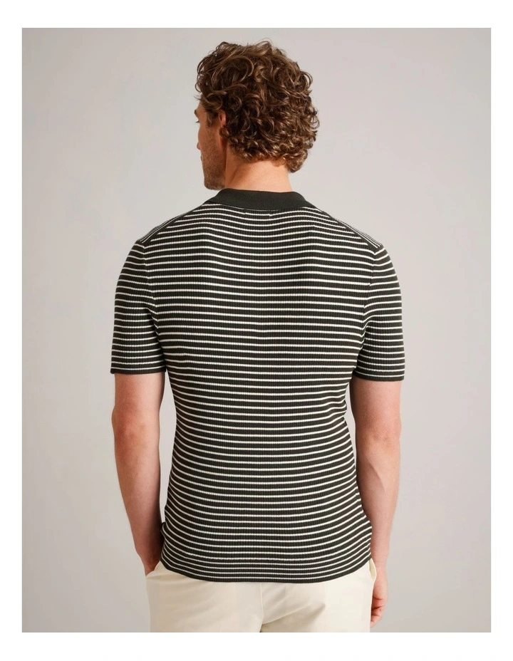 Nathan Textured Knit Stripe Polo in Khaki image 5