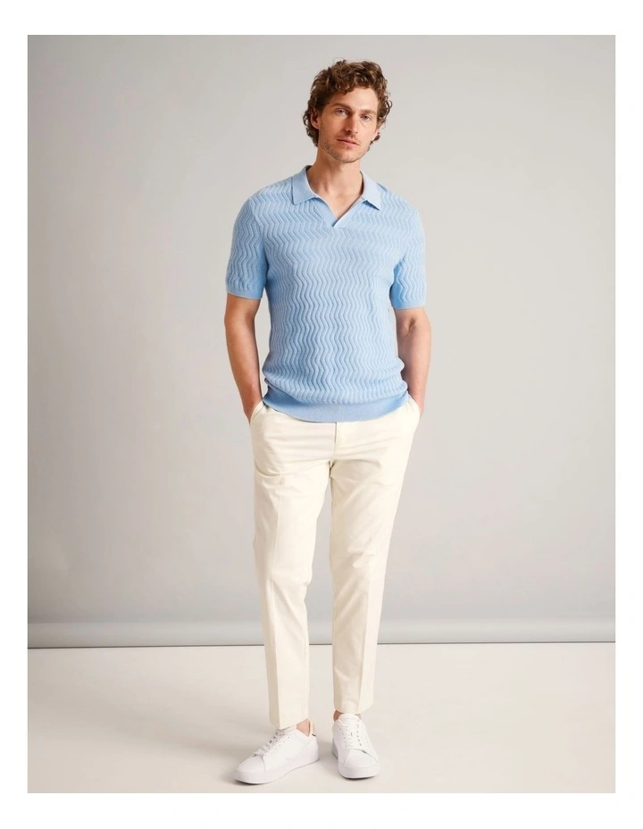 Callum Textured Knit Polo in Light Blue image 2