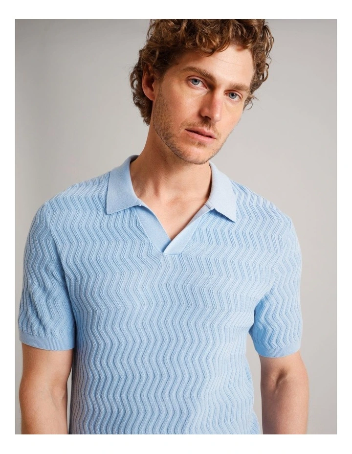 Callum Textured Knit Polo in Light Blue image 3