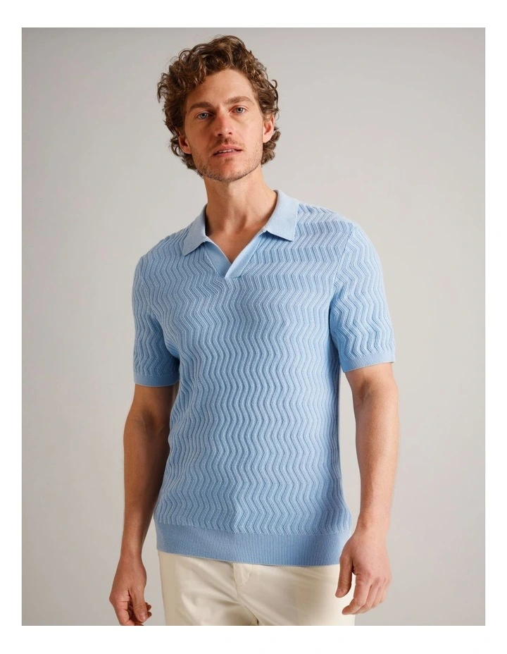 Callum Textured Knit Polo in Light Blue image 4