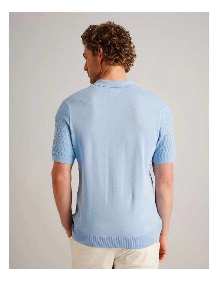 Callum Textured Knit Polo in Light Blue image 5