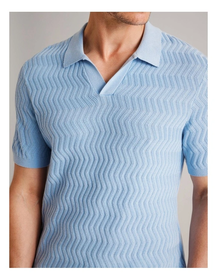 Callum Textured Knit Polo in Light Blue image 6