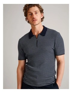 Nathan Textured Knit Stripe Polo in Navy