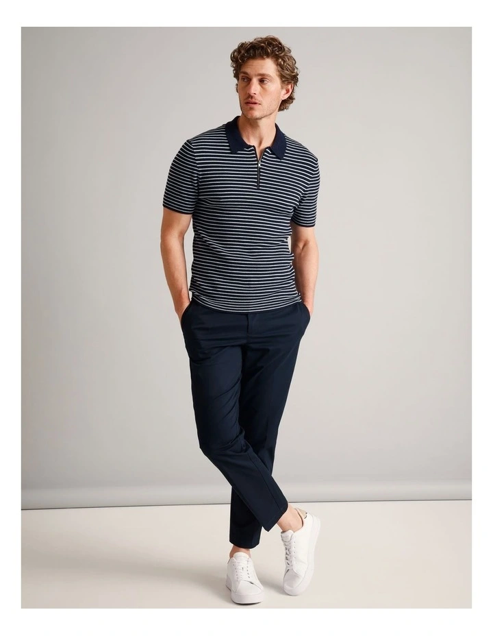 Nathan Textured Knit Stripe Polo in Navy image 2