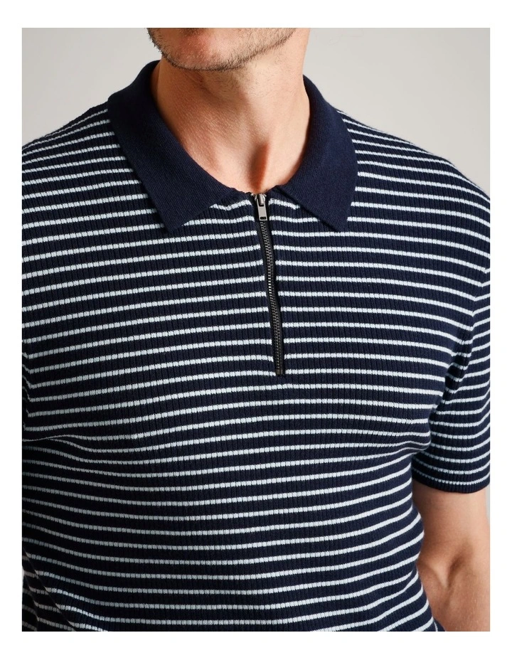 Nathan Textured Knit Stripe Polo in Navy image 4