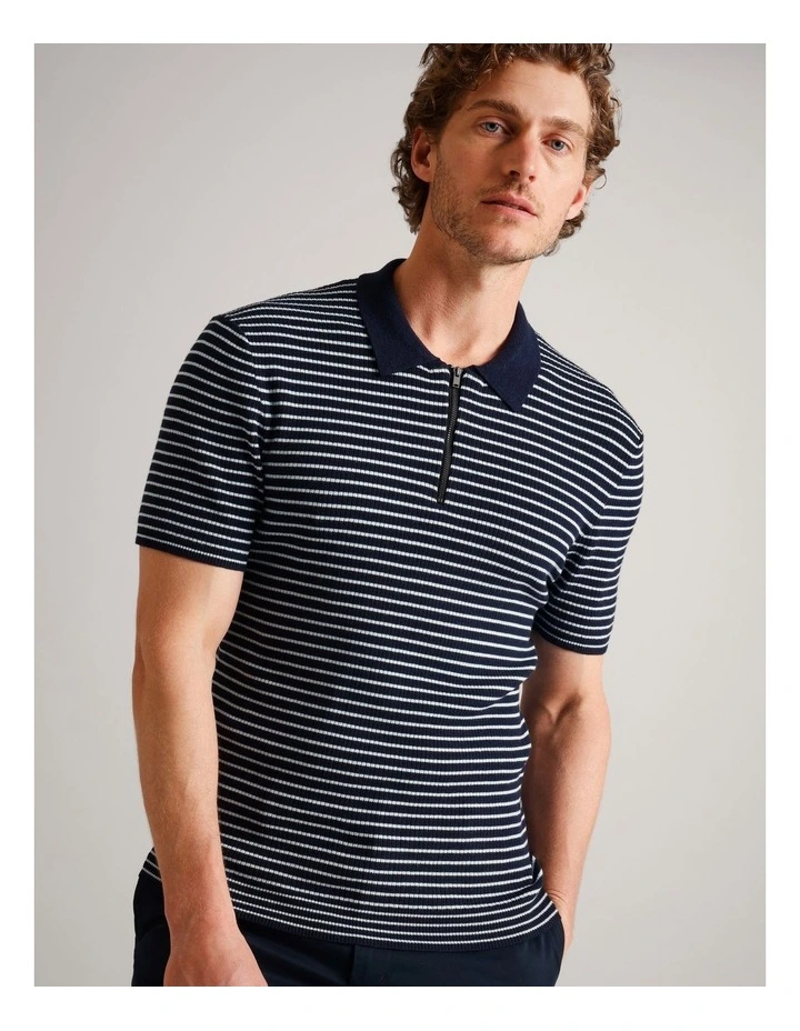 Nathan Textured Knit Stripe Polo in Navy image 5