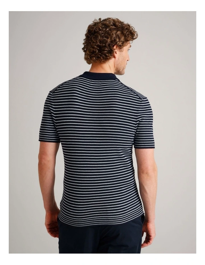 Nathan Textured Knit Stripe Polo in Navy image 6