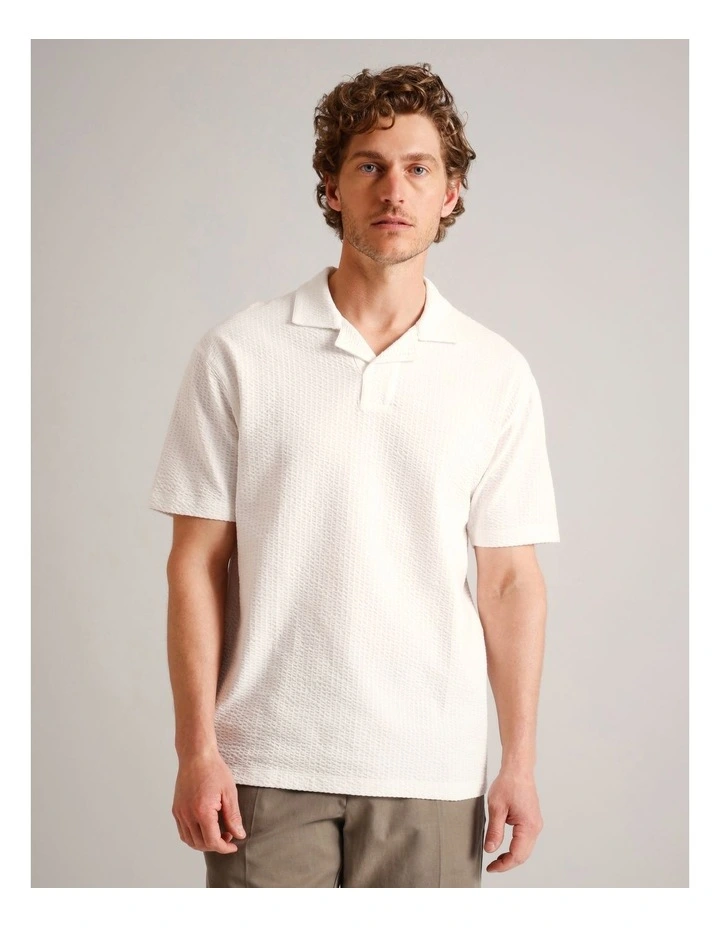 Robbie Textured Polo in White image 1