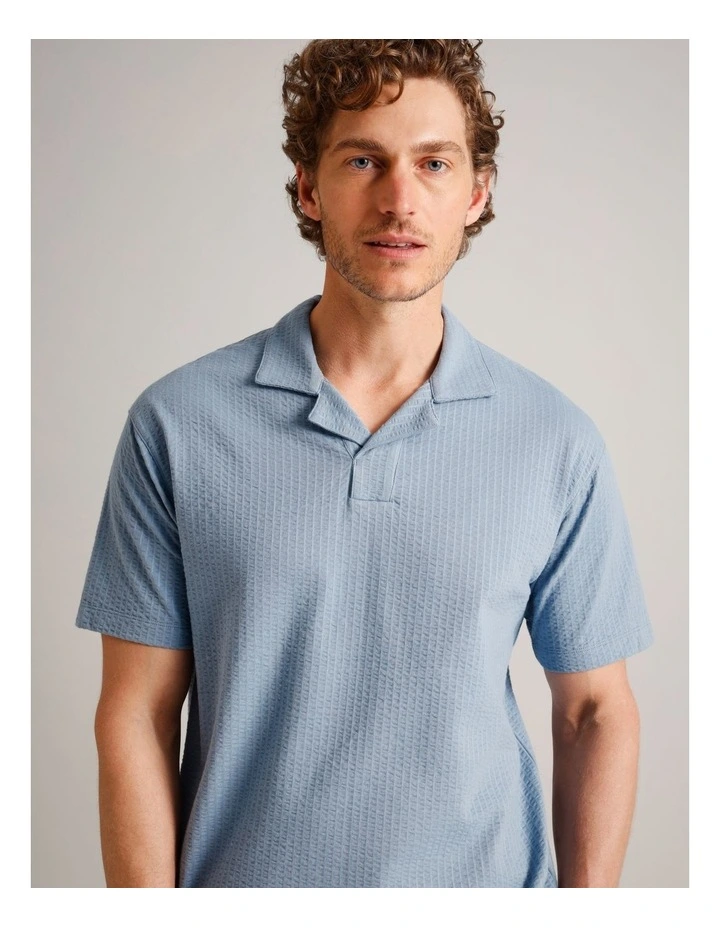 Robbie Textured Polo in Blue image 3