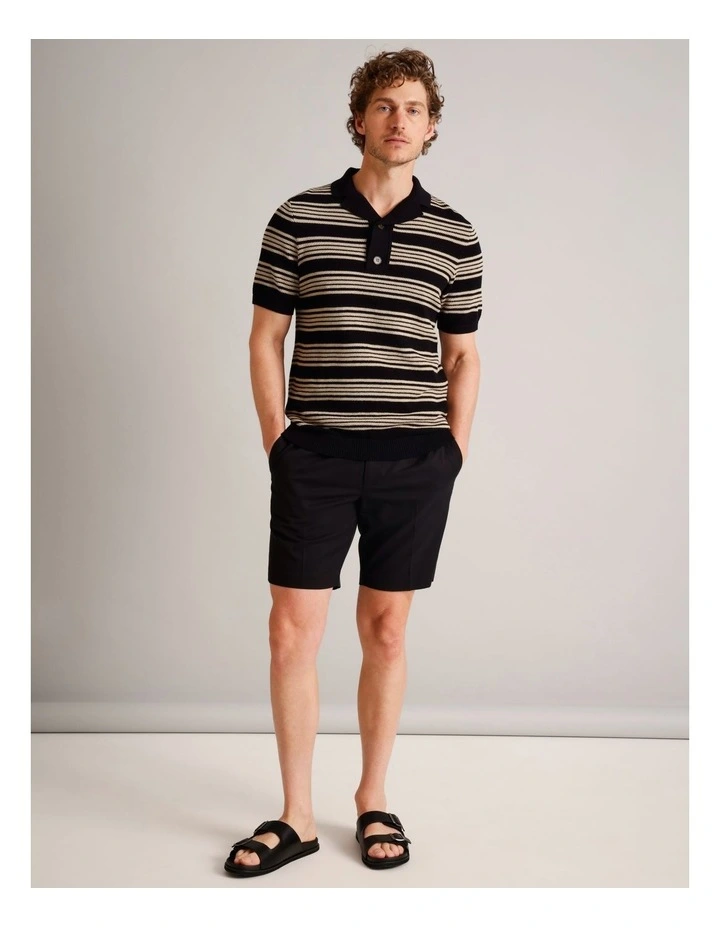 Landon Stripe Knit Polo in Black image 2