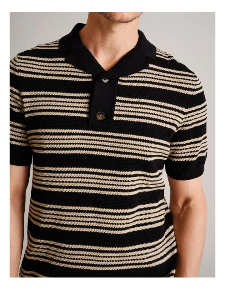 Landon Stripe Knit Polo in Black image 3