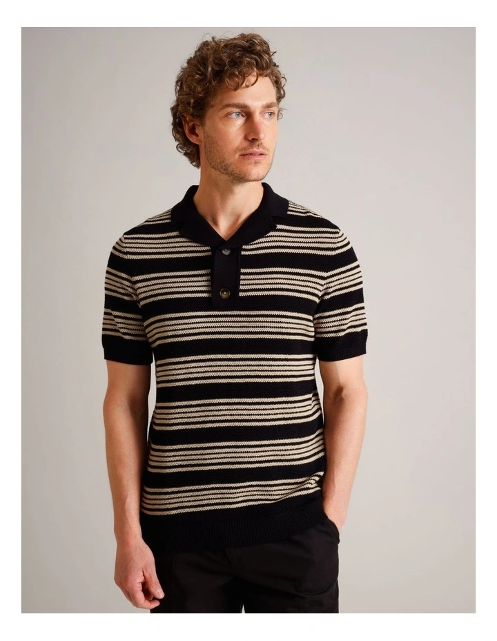 Landon Stripe Knit Polo in Black image 5