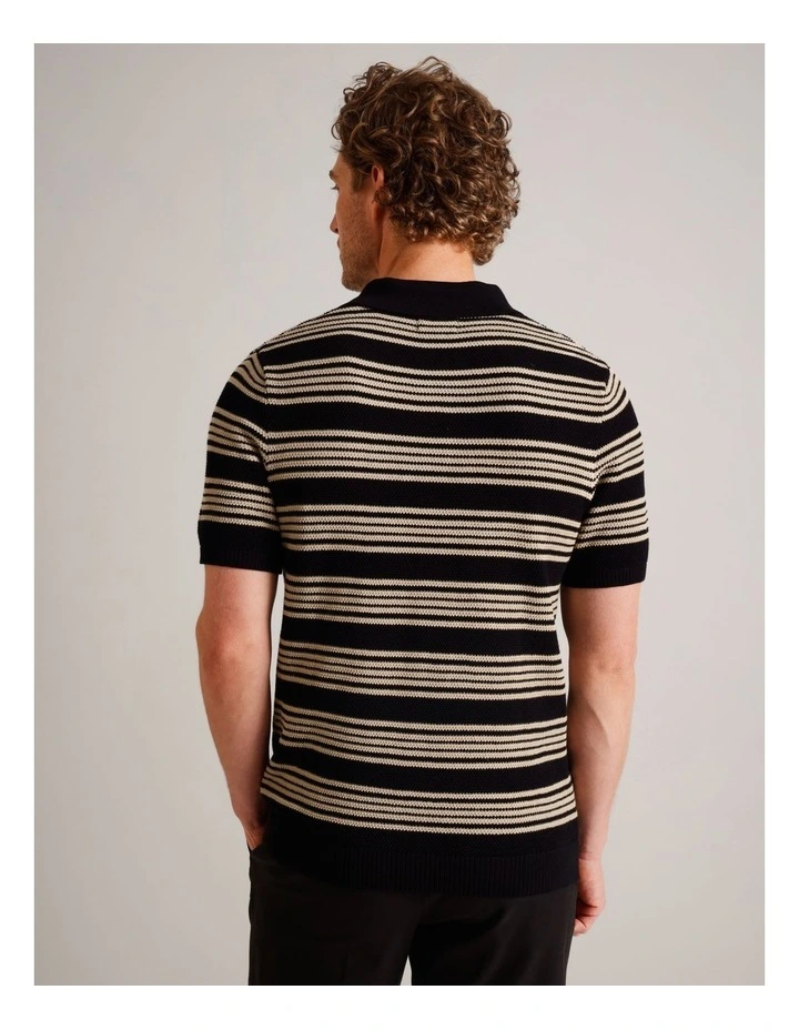 Landon Stripe Knit Polo in Black image 6