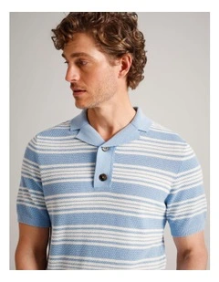 Landon Stripe Knit Polo in Blue