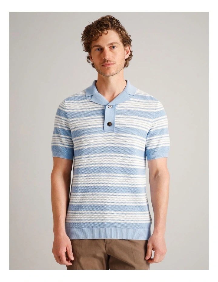 Landon Stripe Knit Polo in Blue image 2