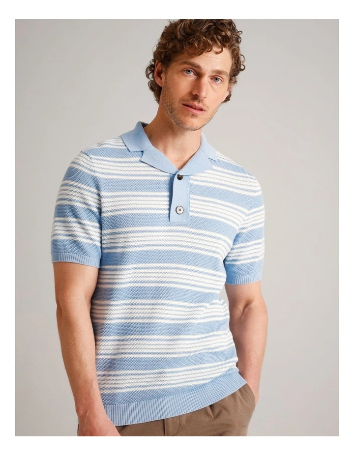 Landon Stripe Knit Polo in Blue image 4