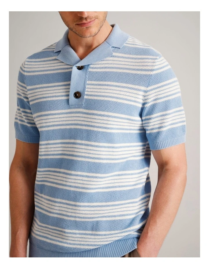 Landon Stripe Knit Polo in Blue image 5