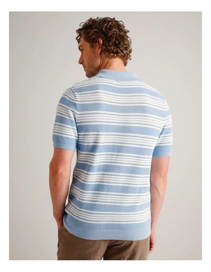 Landon Stripe Knit Polo in Blue image 6