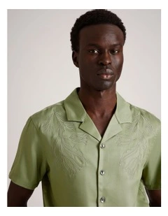 Elijah Embroidered Short Sleeve Lyocell Shirt in Green