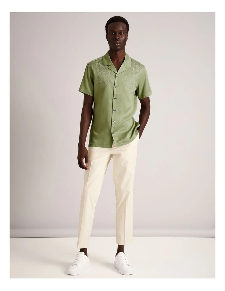 Elijah Embroidered Short Sleeve Lyocell Shirt in Green image 3