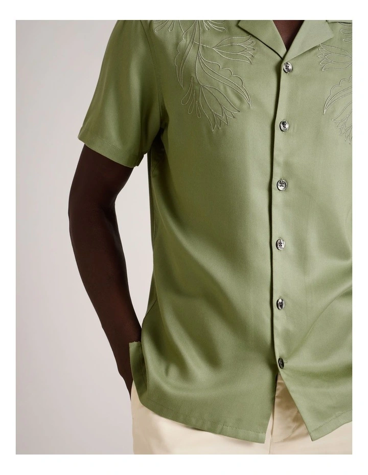 Elijah Embroidered Short Sleeve Lyocell Shirt in Green image 4