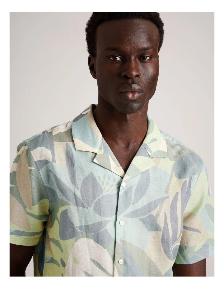 Matteo Abstract Print Short Sleeve Linen Blend Shirt in Sage image 2