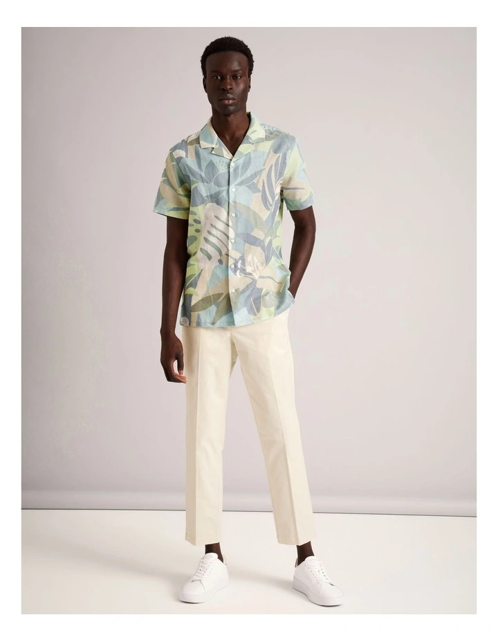 Matteo Abstract Print Short Sleeve Linen Blend Shirt in Sage image 3