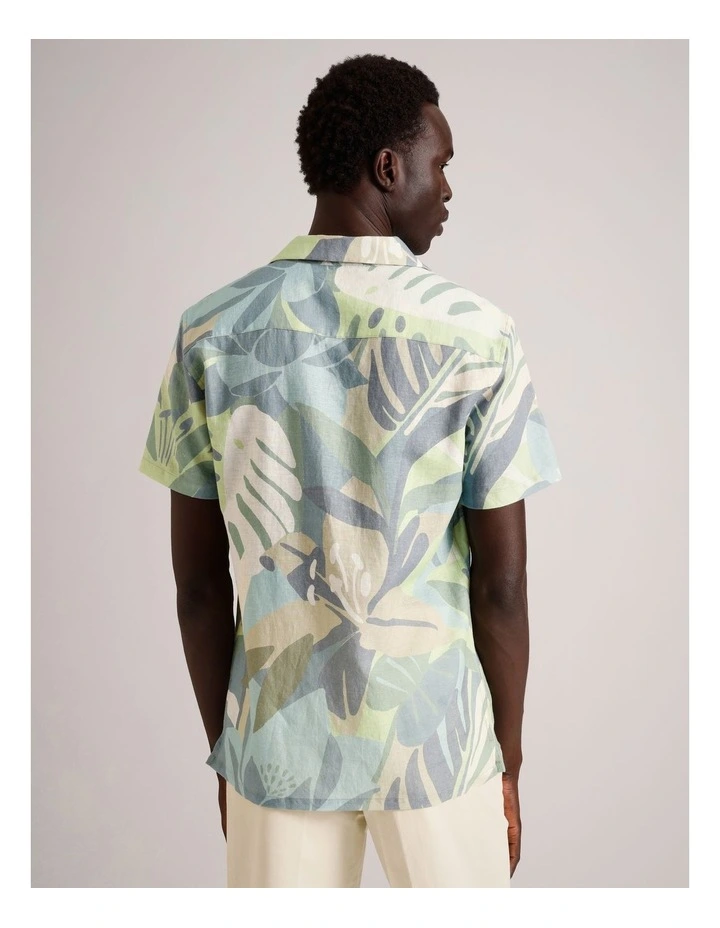 Matteo Abstract Print Short Sleeve Linen Blend Shirt in Sage image 5